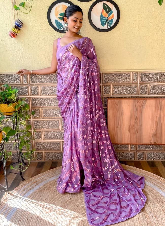 Georgette Light Purple Party Wear Sequins Work Saree